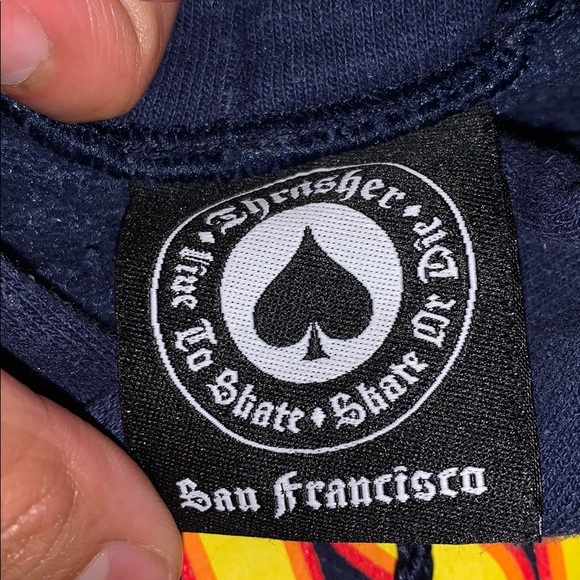Navy Thrasher hoodie. - Picture 2 of 2